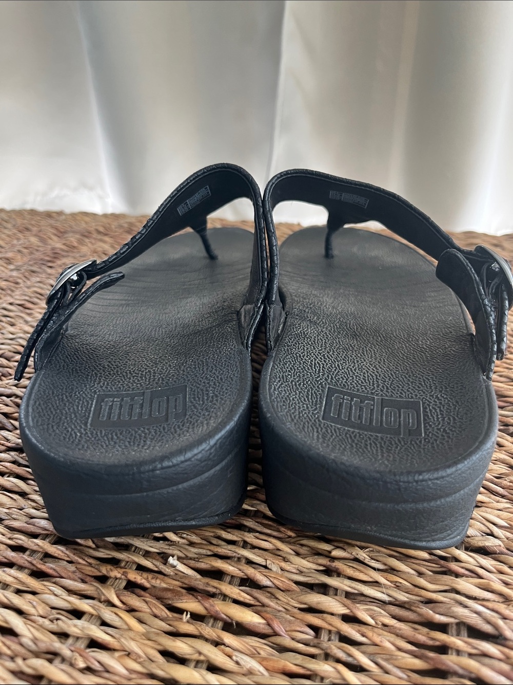 FitFlop The Skinny Black Textured Thong Sandals - Picture 4 of 10